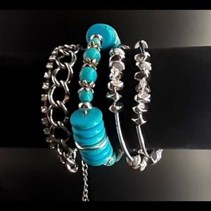 Turquoise Blue & Silver Bracelet Set